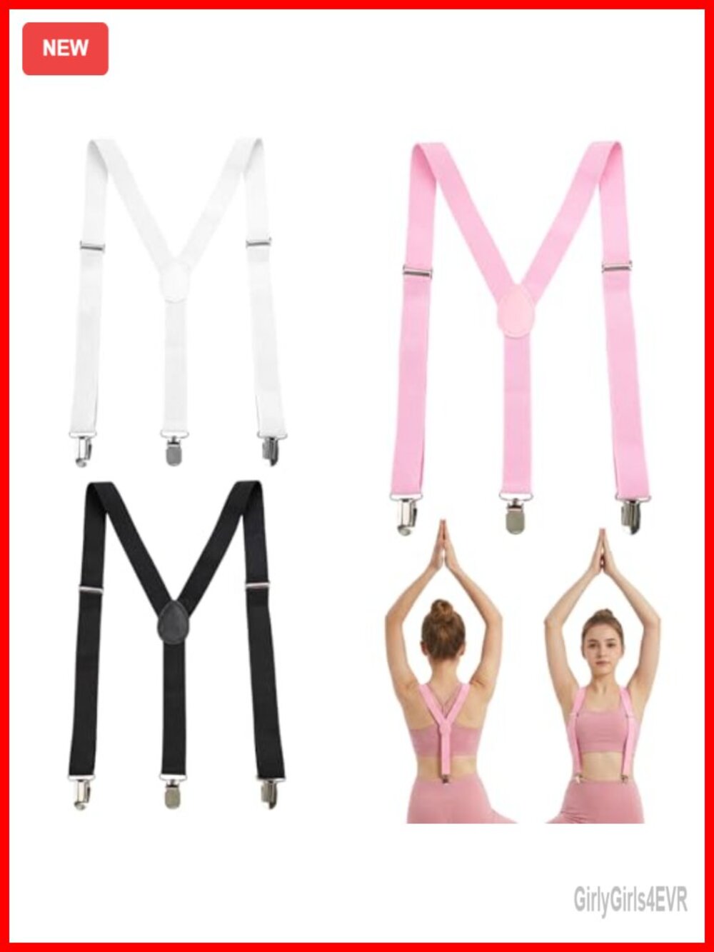 Thin Y-Back Suspenders Adjustable Elastic Metal Clips 3 Pack